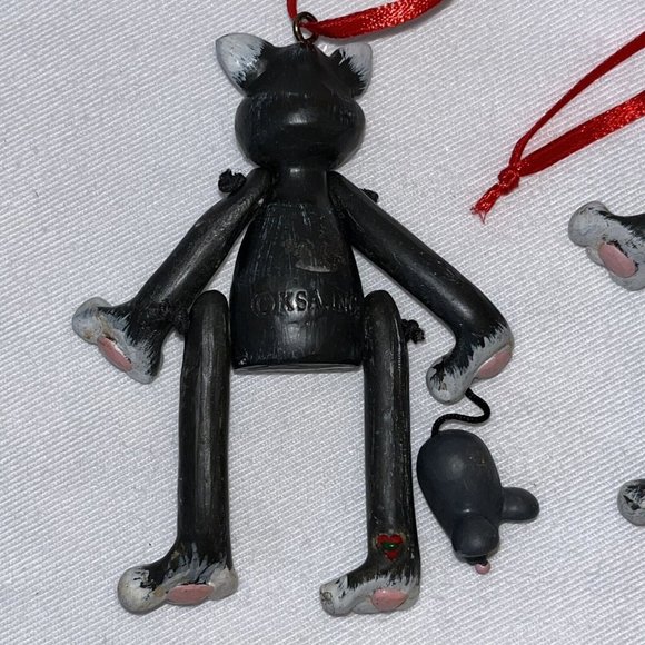 cat ornaments grey sitter dangle legs heart with mouse Set of 2 Approx 4 Inches - Picture 7 of 12